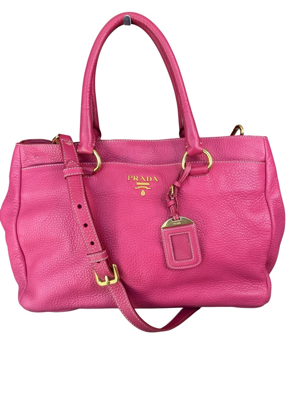 Prada Hot Pink Leather Shoulder Bag with Gold Hardware